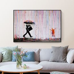 Abstract Graffiti Art Man With Umbrella Canvas Painting Nordic Posters And Prints Wall Art Picture For Living Room Bedroom Decor