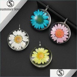 Charms Fashion 30Mm Dried Flower Small Daisy Pendant Charm For Necklace Earring Colorf Transparent Round Shape Jewellery Acces Lulubaby Dheui