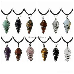 Pendant Necklaces Healing Crystal Pointed Pendant Necklace Wire Wrapped Gemstone Cone Choker Real Natural Reiki Quartz S Dhseller2010 Dhmey