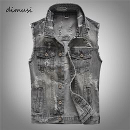 Men's Vests DIMUSI Spring Autumn Vintage Design Mens Denim Vest Male Retor Sleeveless Jackets Men Ripped Hole Jean Waistcoats Clothing 5XL 220905