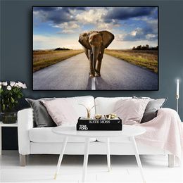 African Elephant Canvas Painting Wild Animals Sunset Landscape Posters and Prints Modern Wall Art Picture Living Room Cuadros