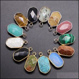 Charms Fashion Natural Stone Golden Plated Pendants Reiki Charms Agates Necklace For Diy Jewelry Making Bk Drop Delivery Dhseller2010 Dhgia