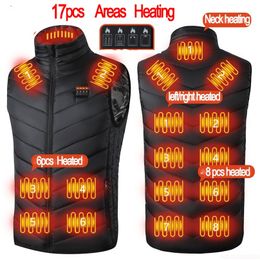 Men's Vests 17PCS Heated Jacket Fashion Men Women Coat Intelligent USB Electric Heating Thermal Warm Clothes Winter Vest Plussize 220905