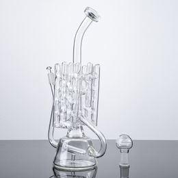 In Stock 10 Inch Clear Recycler Unique Hookahs Water Bongs Pipe Swiss Inline Perc Oil Dab Rig Glass Bong Smoking Accessories 14mm Male Joint Glass Nails Dime WP142