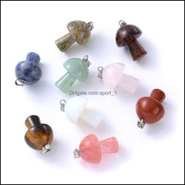 Charms Natural Crystal Stone Mushroom Charms Rose Quartz Green Brown Stones Pendant For Diy Jewellery Making Necklace Wholesale Drop De Dhw9R