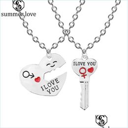 Pendant Necklaces I Love You Heart Pendant Necklace Keychain Jewellery Set For Women Couple Romantic Key Shape Lover Gift W Carshop2006 Dhsix