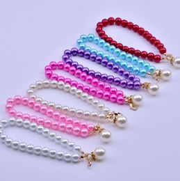 Pearl Beads Portable Keychain Wristlet Bracelet Keyring Holder Bangle Keyring Womens Circle Car Key Ring