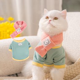 Dog Apparel New pet clothing autumn and winter sweater season with scarf bear two feet cat bottom shirt