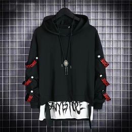 Men's Hoodies Sweatshirts Autumn Men's Hoodie Sweatshirt Casual Black Hoodies Tops Techwear Hip Hop Harajuku Patchwork Japanese Streetwear Men 3XL 220905