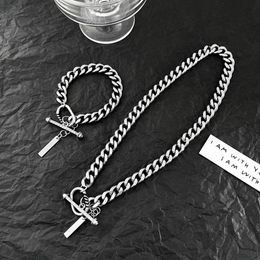 Pendant Necklaces and Charm Bracelets Cuban titanium steel hip hop niche full drilled clavicle chain