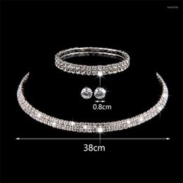 Pendant Necklaces Fashion Crystal Bridal Jewellery Set Rhinestone Silver Plated Wedding Dress Banquet Necklace Earring Ladies Party Gifts