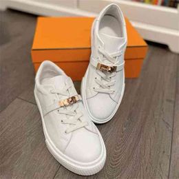 70% OFF Designer women's luxury slippers White Sneakers Couples Genuine Leather Lock Decor For Flat Driving Spring Casual Zapatillas Mujer