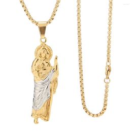 Pendant Necklaces 1 Pcs 60cm Stainless Steel St. Jude Thaddeus Pray For Us Religious Charm With 2mm Box Chain Necklace DIY Jewellery Making