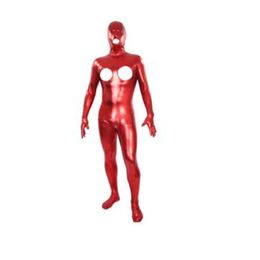 Unisex Fancy Dress Shiny metallic Catsuit Costumes Black Full Hood lycar Spandex Zentai Bodysuit Party club stage costumes open mouth and bust holes