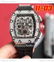 2022 11-03 A21J Automatic Mens Watch Steel Case Diamonds Bezel Skeleton Dial Big Date Red Crown Black Rubber Strap 8 Styles Watches Puretime F6