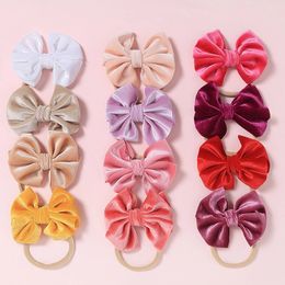 Newborn Velvet Big Bow Headband Soft Nylon Baby Gilrs Turban for Infant Haibow Headbands Chidlren Large Messy Bowknot Headwear