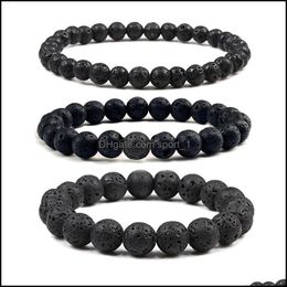 Charm Bracelets 6Mm 8Mm 10Mm Natural Volcanic Stone Beads Strand Bracelets Black Lava Men Bracelet Aromatherapy Essential Oil Diffuse Dhpun