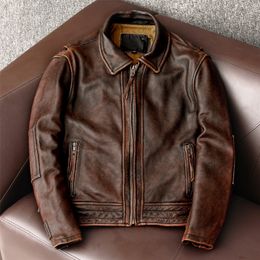 Men's Leather Faux Tailed Men Jacket Vintage Motorcycle Jackets 100% Cowhide Coat Male Biker Clothing Asian Size S6XL M697 220905