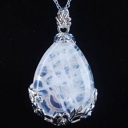 Natural Gem Stone Pendant Teardrop white Crystal Love Beads Reiki Chakra Healing Pendant & Necklace Chain Jewellery N3464