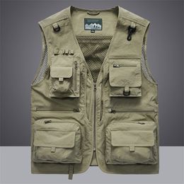 Men's Vests Summer Men Unloading Tactical Coat Casual Pographer Waistcoat Mesh Work Sleeveless Jacket Tools Pocket 5XL 220905