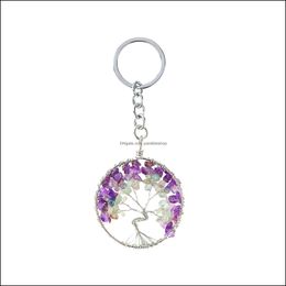 Lockets Tree Of Life Keychain Natural Crystal Stone Handmade Diy Amethyst Charm Pendant Necklace Wholesale Drop Delivery Dhseller2010 Dhkfv