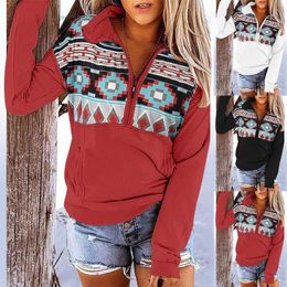 Women's Hoodies Vintage Printed Women Lapel Jacket Tops 2022 Autumn Winter Casual Fashion Long Sleeve Zipper Women's Sweaters Top