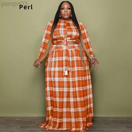 Women's Plus Size Tracksuits Perl Plaid Full Sleeve Crop Top Skirt Suit Plus Size Autumn Two Piece Sets Casual Spring Outfit Fashion Women Clothing Xl-5xl L220905