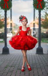 Lace Cute Flower Girl Dresses For Wedding Red Pageant Gowns For Photoshoot Knee Length Paty Birthday First Communion Dress