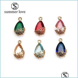 Charms Vintage Fashion Colorf K9 Crystal Glass Pendant For Necklace Earring Waterdrop With Copper Flower Charm Diy Jewelr Carshop2006 Dhdls