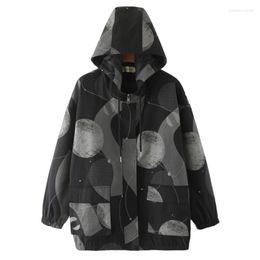 Outerwear 2022 Autumn Trench Coat Plus Size Women Clothing LOOSE Hooded Cotton Windbreaker Casual Circle Print Zipper Outwear