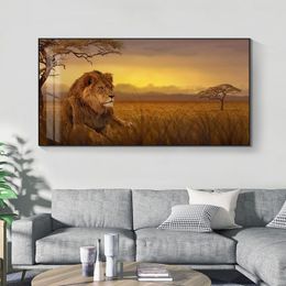 Canvas Painting Wild Africa Lion Animal Art Sunset Landscape Canvas Painting Posters and Prints Cuadros Wall Art Picture for Living Room Decor