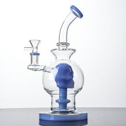 Ball Style Skull Showerhead Perc Dab Rigs Hookahs Glass bong With Bowl Water Pipes 14mm Female Joint Blue Color WP2281