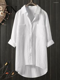 Casual Dresses Summer Shirt Skirt Solid Colour Cotton And Linen Loose White Dress Long Sleeve Big