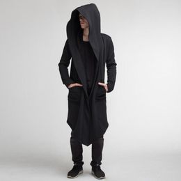 Men's Trench Coats Fashion Men Japanese Style Hooded Solid Colour Jacket Long Cardigan Windbreaker European Cape Cloak Coat Jackets Male