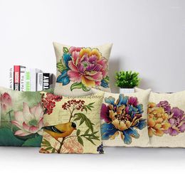 Pillow Square Lovely Birds Flowers Printed Throw Case Lotus Peony Pattern Cover For Living Room Sofa Seat Covers