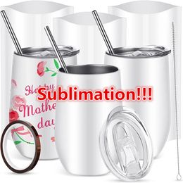 sublimation is UK - Sublimation Wine Tumblers 12 oz Blanks Egg Stainless Steel Insulated Mug for Full Wrap Heat Transfer Mug with Spill-Proof Sliding Lids