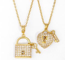 Jewellery Necklaces Pendants lock key heart chain necklace Zirconia Jewellery Cubic Crystal Cz Fashion Charm qayh423