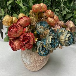 Faux Floral Greenery 2 Piece Multicolor 9 Heads Peony Simulation Flower Green Plant Artificial Flower Wedding Holiday Decoration J220906