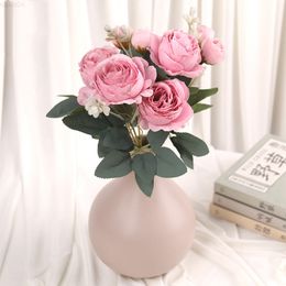 Faux Floral Greenery 1 Bouquet Artificial Peony Tea Rose Flowers Camellia Silk Fake Flower Flores For Diy House Garden Wedding Decoration J220906