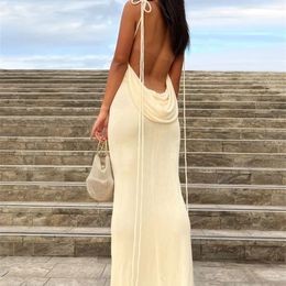 Casual Dresses Spaghetti Strap Backless Maxi Dresses For Women Sexy Formal Party Dress Elegant Halter Bodycon Bandage Summer Long Dress 220906