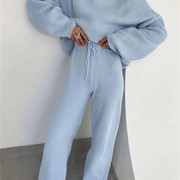 Womens Two Piece Pants Syiwidii Womens Two Piece Sets Fall Winter Knitted Oversized Sweater and Wide Leg Pants Casual Loose Style 2 Pieces Set 220906