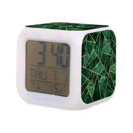 Desk Table Clocks Kids Alarm Clock Deep Emerald Digital With Thermometer Function 7Color Night Light For Boys Girls Wom Packing2010 Amrob