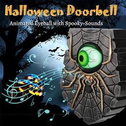 Party Decoration Halloween One Eyed Spider Doorbell Decoration Glowing Sounding Horror Sound Props Hanging Doorbell Eyeball Spider Bell Decor 220905