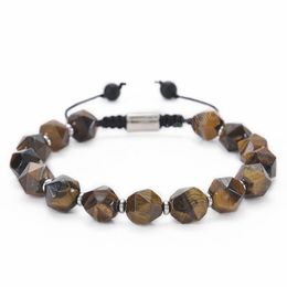 Trendy 10mm Natural Tiger Eye Stone Strand Bracelet for Men Adjustable Braided Beaded Bracelet Men Jewelry