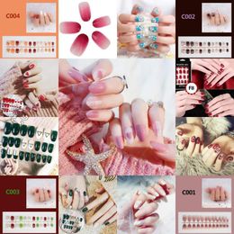 False Nails 24pcs/set Shiny Red Fake Square Medium Press On Glitter Decoration Nail Art Tips Including Glue Sticker