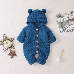 Rompers Autumn Children Overalls For Baby Hooded Knitted Jumpsuit born Baby Boy Girl Romper For Infant Winter Clothes 324M 220905