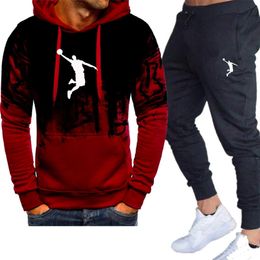 Mens Tracksuits Spring And Autumn Mens Casual 2Piece Sportswear Hooded Sweater Trousers Jogging Fitness Clothes 220906