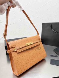 High Quality Luxury Designer Bagss Ostrich Leather Female Trendy Wild Crossbody Vintage Tofu Underarm Bag Multi Pochette