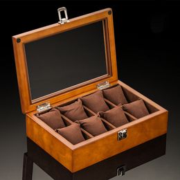 wooden gift boxes for men NZ - 8 Slots Wooden Boxes Case Coffee Holder With Glass Window Mens Organizer Gift Box J220825 J220906