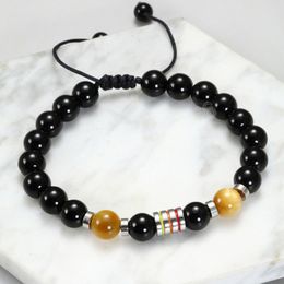 Trendy European Stainless Steel Geometric Charm Bracelet For Men Braided Tiger Eye Beads Bracelets Men Jewelry